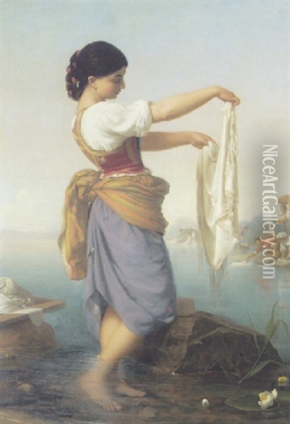 La Lavandaia Oil Painting - Rudolf W. A. Lehmann
