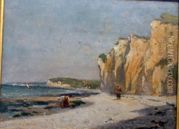 Falaises De Pourville A Dieppe Oil Painting - Louis Marie Adrien Jourdeuil