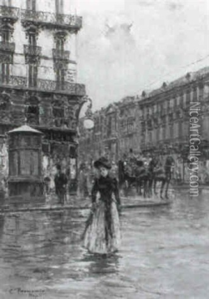 Grosstadtstrase (in Paris?) Oil Painting - Carlo Brancaccio