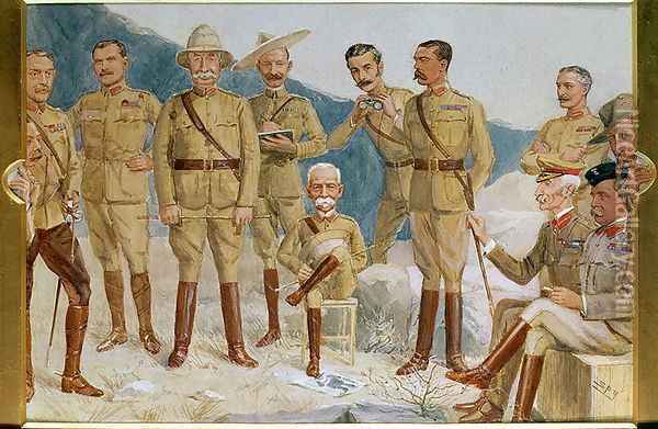 Cartoon of British leaders in the Boer War, Field Marshal Sir Frederick Sleigh Roberts (1832-1914) With His Boot on a Portrait of Paul Kruger (1825-1924) Cartoon of British leaders in the Boer War Oil Painting - Leslie Mathew Ward