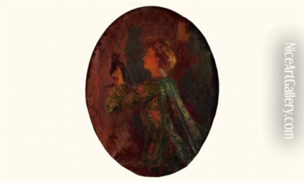 La Femme Au Chat Oil Painting - Jules Alexandre Gruen