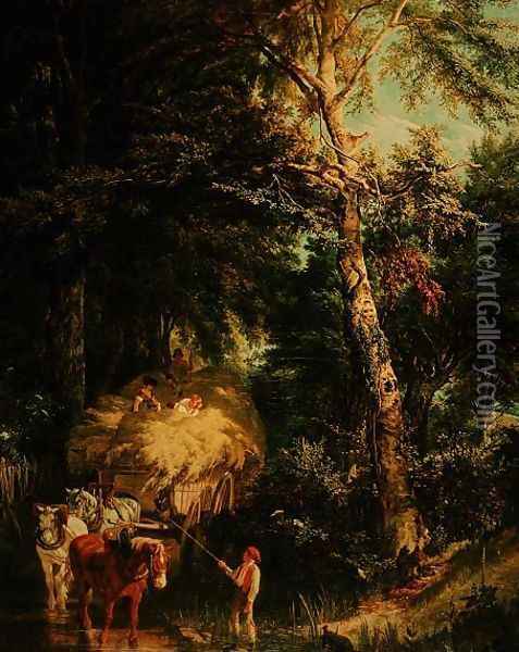 Crossing the Brook Oil Painting - Alfred-Edward Chalon