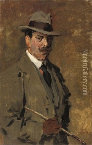 Portrait Of A Gentleman Holding A Riding-crop (max Lieberman?) Oil Painting - Isaac Israels