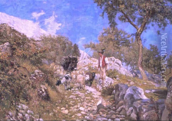 Italiensk Hyrde Pa En Bjergsti Oil Painting - Theodor Philipsen
