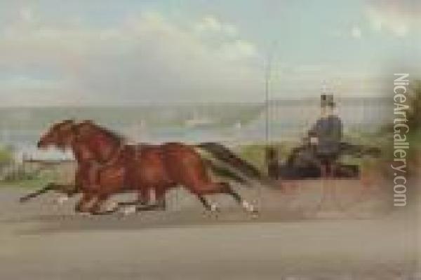 The Buggy Ride Along The Hudson Oil Painting - James J. Mcauliffe