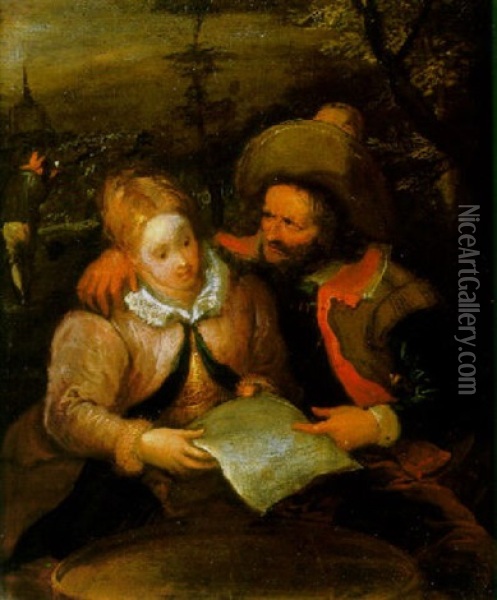 A Peasant Couple Reading A Letter Oil Painting - Frans Francken III