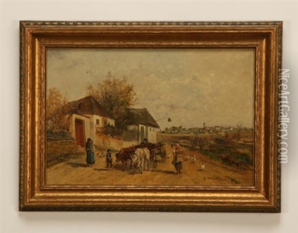 Village Scene Oil Painting - Ignaz Ellminger
