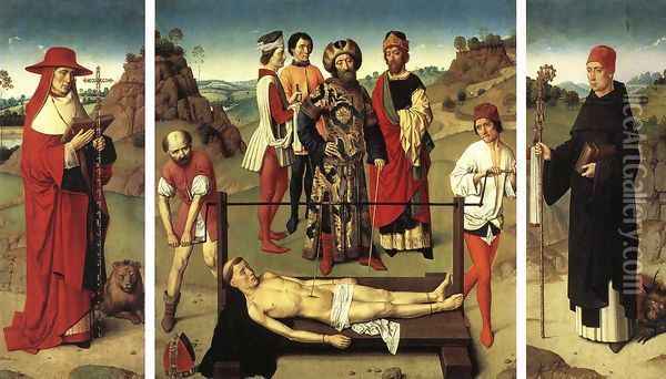 Martyrdom of St Erasmus (triptych) Oil Painting - Dieric the Elder Bouts