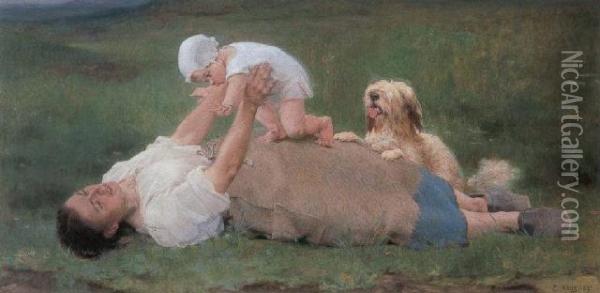 Motherhood Oil Painting - Edouard Krug