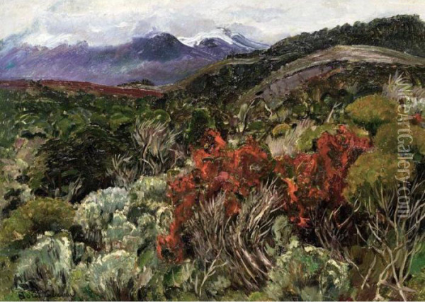 Landscape With Mountains In The Distance Oil Painting - Boris Dimitrevich Grigoriev