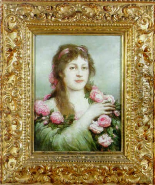 The Rose Garland Oil Painting - Gabriel von Max