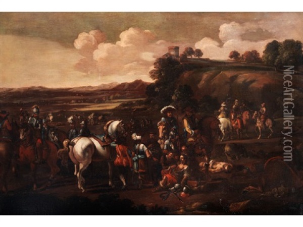 Die Rast Nach Der Schlacht Mit Wundarzt Bei Einem Krieger Oil Painting - Michelangelo Cerquozzi