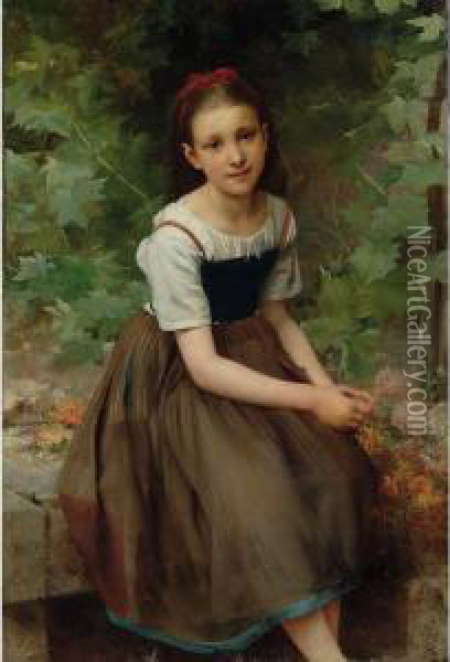 Une Jeune Fille Aux Fleurs Oil Painting - Charles Victor Thirion