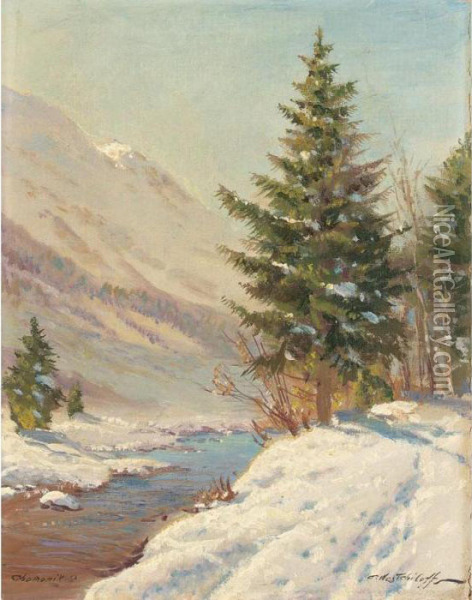 Winter Landscape, Chomonix Oil Painting - Constantin Alexandr. Westchiloff
