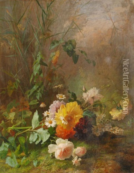 Stillleben Mit Blumen Und Grasern Oil Painting - Francois Rivoire