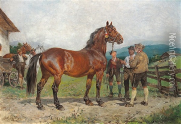 Der Pferdehandel Oil Painting - Julius von Blaas