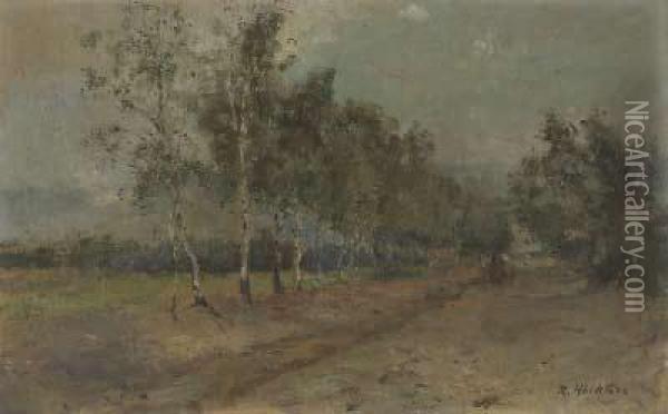 Birkengesaumter Feldweg Mit Kutsche Oil Painting - Rudolf Hockner