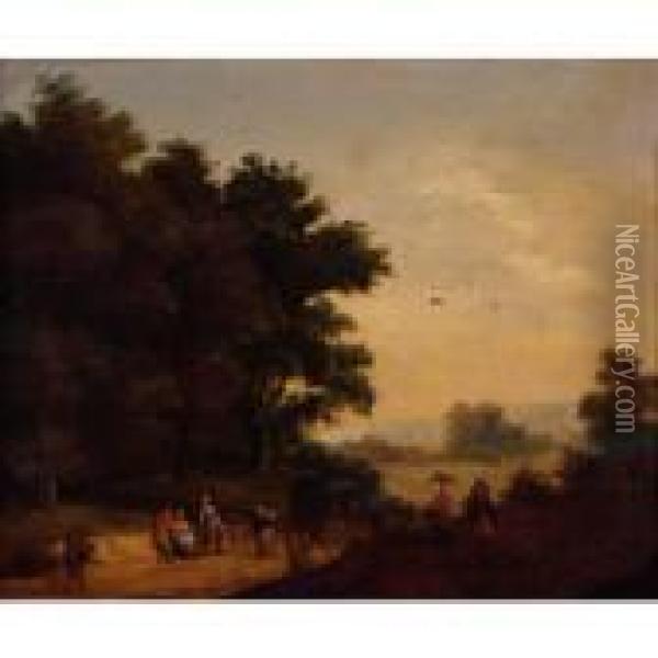 A Landscape With Travellers On A Path Oil Painting - Jan Brueghel the Younger