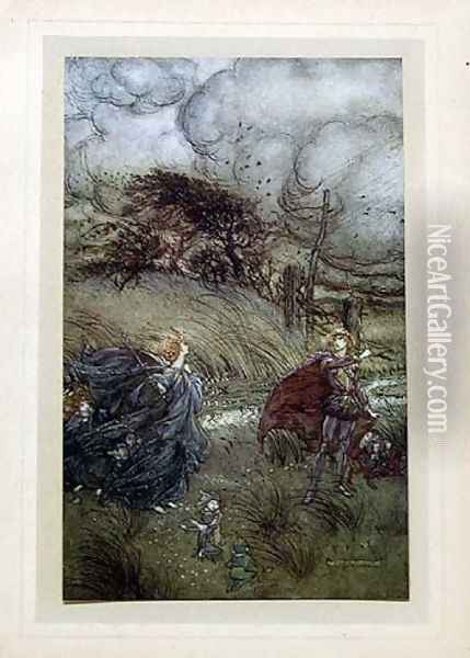 And now they meet in grove or green... Oil Painting - Arthur Rackham