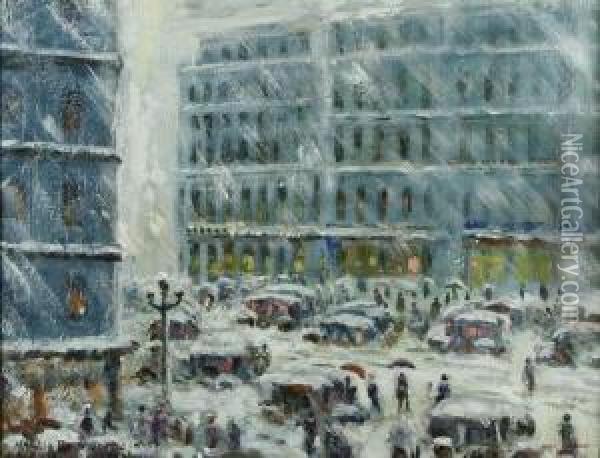 Winter Snowstorm, Newyork City Oil Painting - Harriette Bowdoin