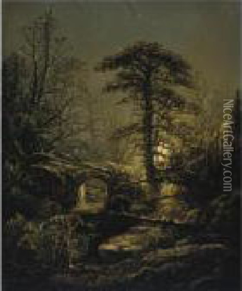 Night In The Forest Oil Painting - William Louis Sonntag