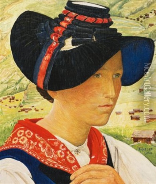 Fille Des Hauderes (girl From Hauderes) Oil Painting - Ernest Bieler