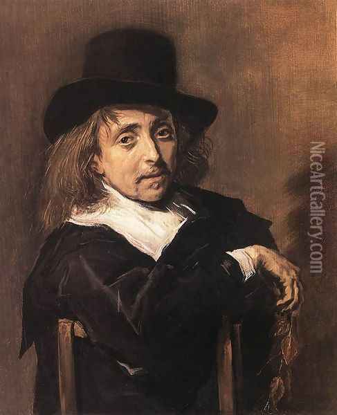 Seated Man Holding a Branch c. 1645 Oil Painting - Frans Hals