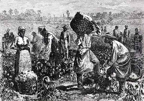 Slaves Picking Cotton on a Plantation Oil Painting - William Ludlow Sheppard
