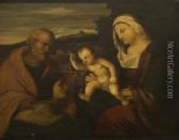 Vecchiosacra Famiglia Con San Pietro E Un Donatore Oil Painting - Acopo D'Antonio Negretti (see Palma Giovane)