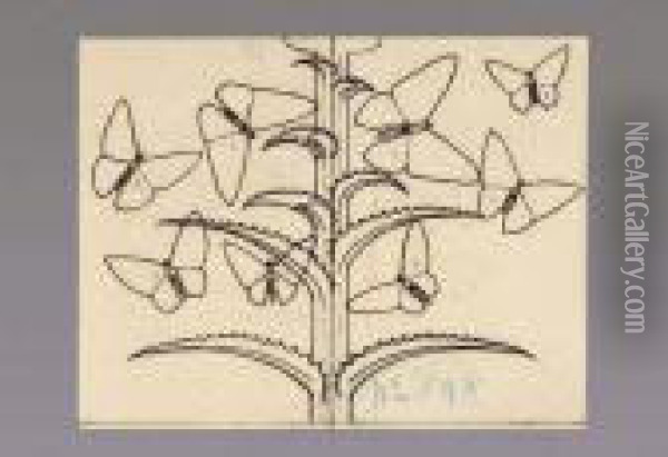 Candelabre < Papillons > Oil Painting - Rene Lalique