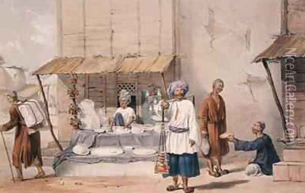 A Falloden Stall with Huzzarehs carrying snow etc to market Oil Painting - Louis Hague