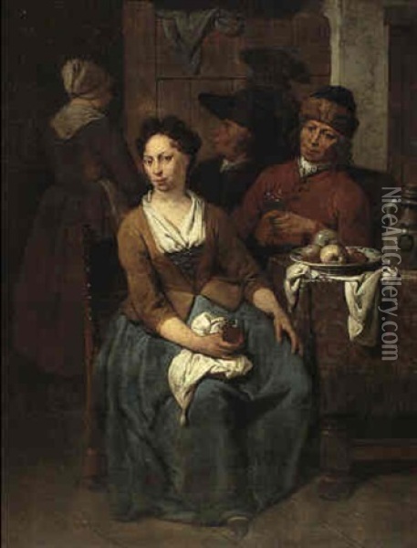 A Lady In Merry Company Oil Painting - Jan Baptist Lambrechts