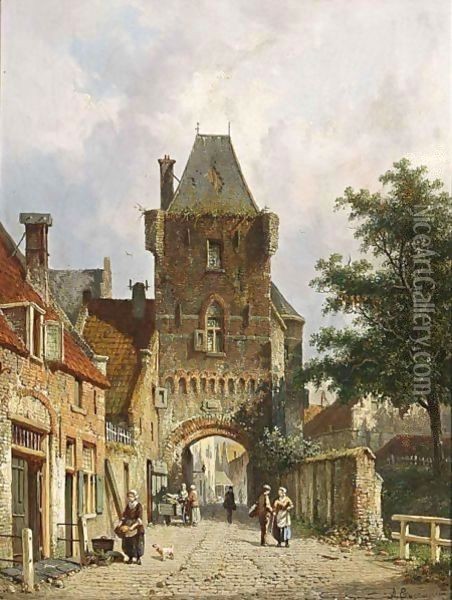 A View Of The Dijkpoort, Hattem Oil Painting - Adrianus Eversen