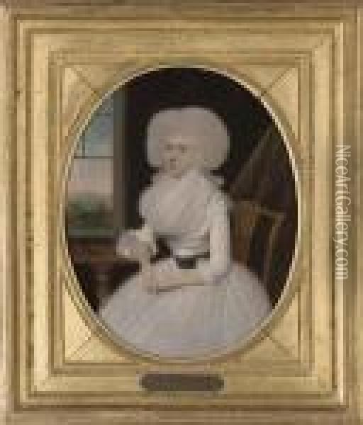Portrait Of A Lady, Three-quarter-length, In A White Dress Oil Painting - Francis Alleyne