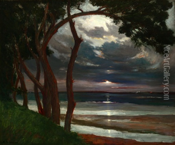 Carmel Beach At Sunset Oil Painting - Samuel A. Weiss