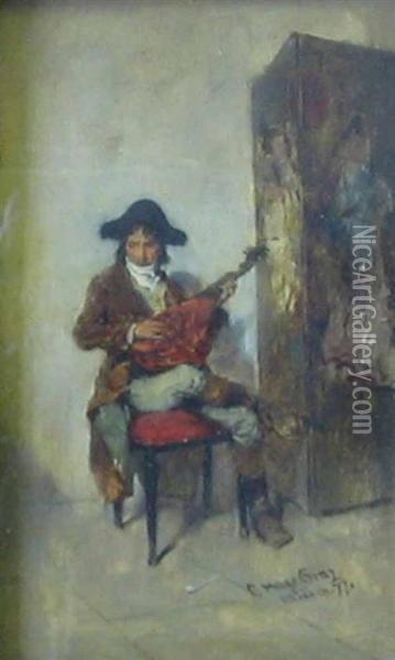 Man Playing Mandolin Oil Painting - May Graz