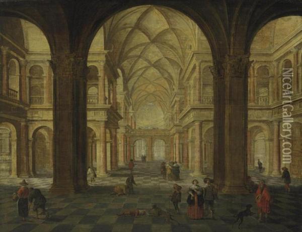 A Church Interior With Figures Oil Painting - Jan van Vucht