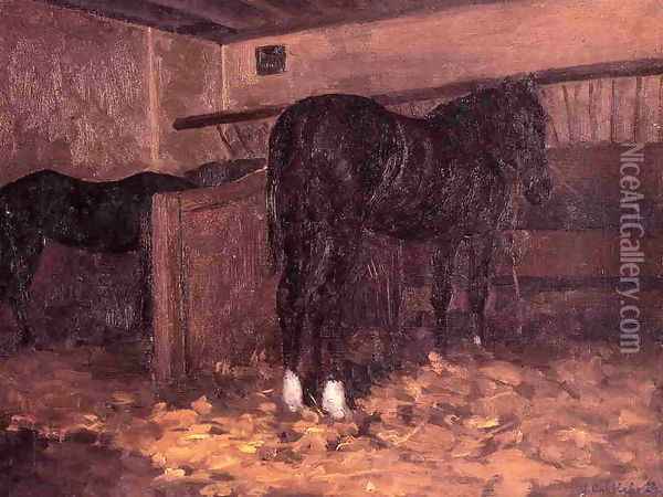Horses In The Stable Oil Painting - Gustave Caillebotte