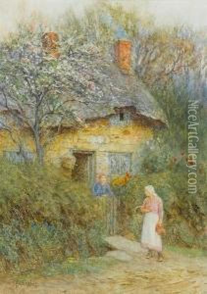 A Cottage Near Farringford, Isle Of Wight Oil Painting - Helen Mary Elizabeth Allingham