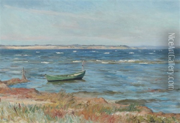 Beach Scene With Boat Oil Painting - Johan Ulrik Bredsdorff