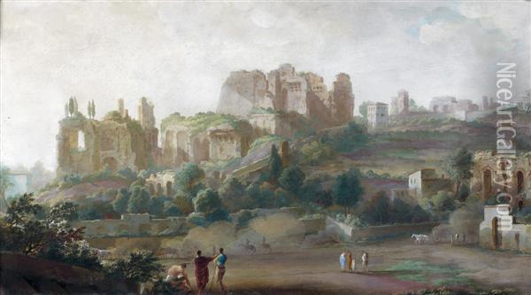 La Basilique De Maxence Et Constantin, A Rome Oil Painting - Paolo Anesi