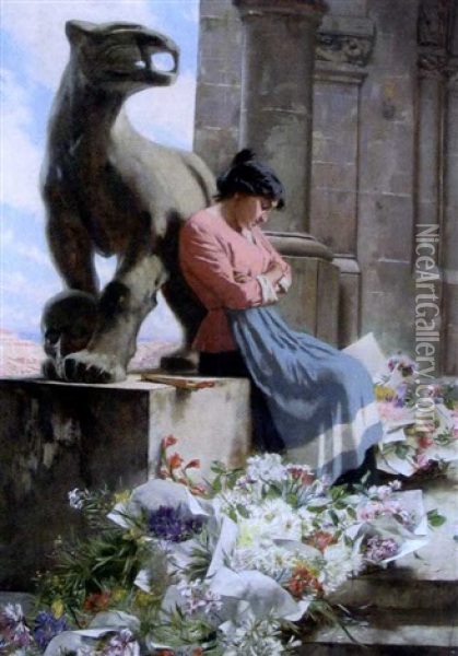 La Marchande De Fleurs Oil Painting - Edouard (John) Menta