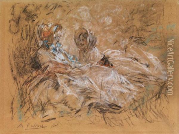 Zwei Frauen Mit Hut Oil Painting - Antoine Calbet