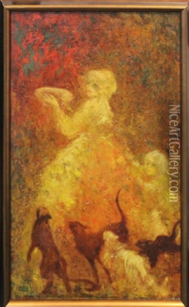 Plate Of Milk Oil Painting - Louis Icart