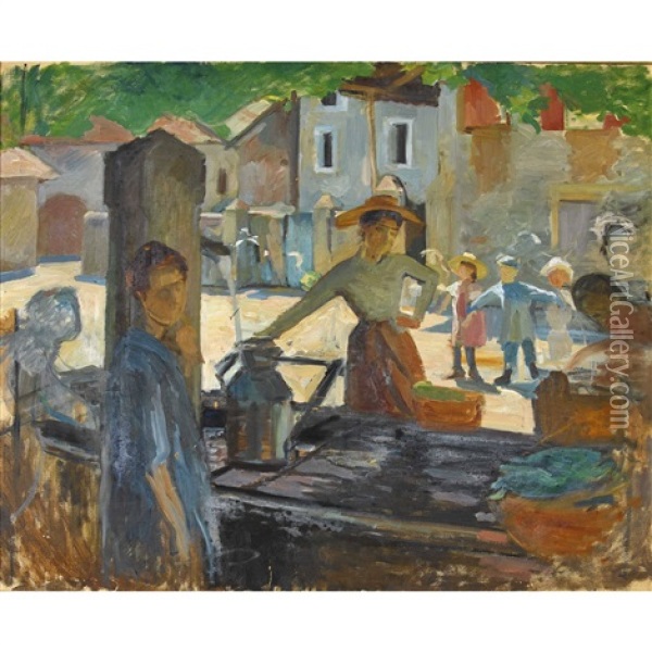 Frauen Am Brunnen Oil Painting - John Pierre Simonet