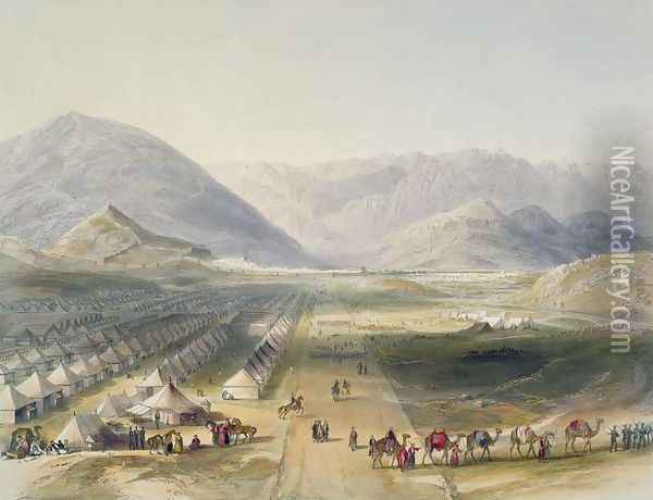 Encampment of the Kandahar Army under General Nott, outside the walls of Caubul, on the evacuation of Afghanistan by the British, plate 5 from Scenery, Inhabitants and Costumes of Afghanistan, engraved by R. Carrick c.1829-1904, 1848 Oil Painting - James Rattray