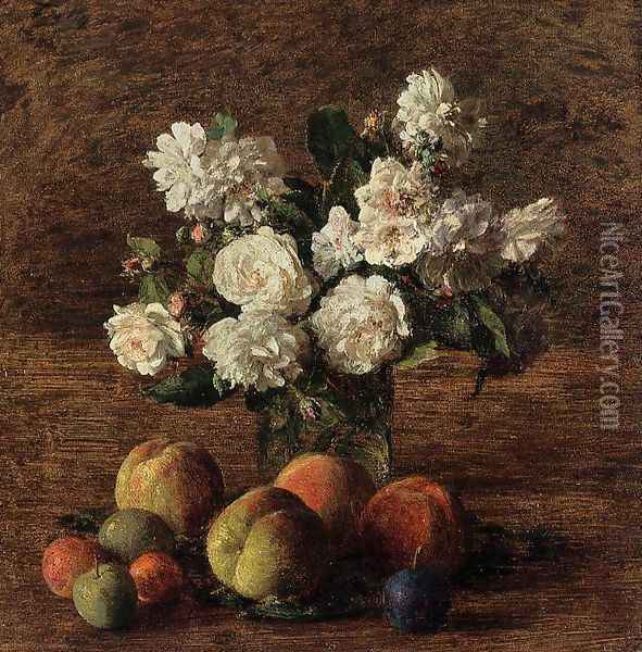 Still Life: Roses and Fruit Oil Painting - Ignace Henri Jean Fantin-Latour