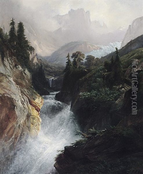 Der Reichenbach Mit Gletscherzunge Und Aufragendem Gebirgsmassiv Oil Painting - Carl Friedrich Seiffert