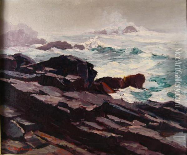 Coastal Surf, Monhegan, Maine Oil Painting - Abraham Jacobi Bogdanove