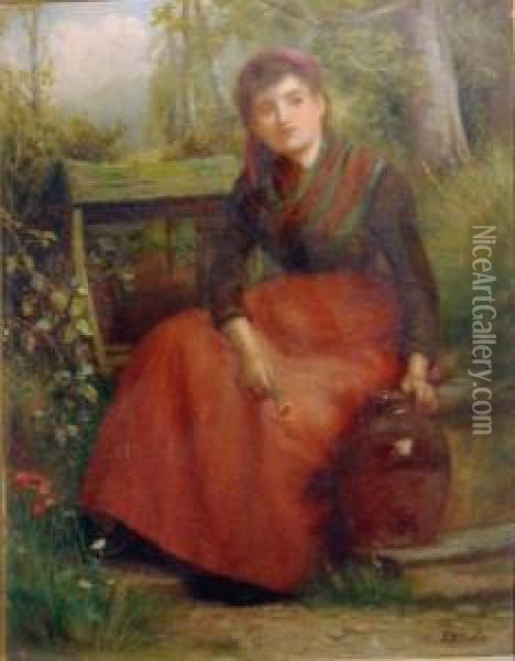 Girl Seated By A Well Oil Painting - Paul Falconer Poole